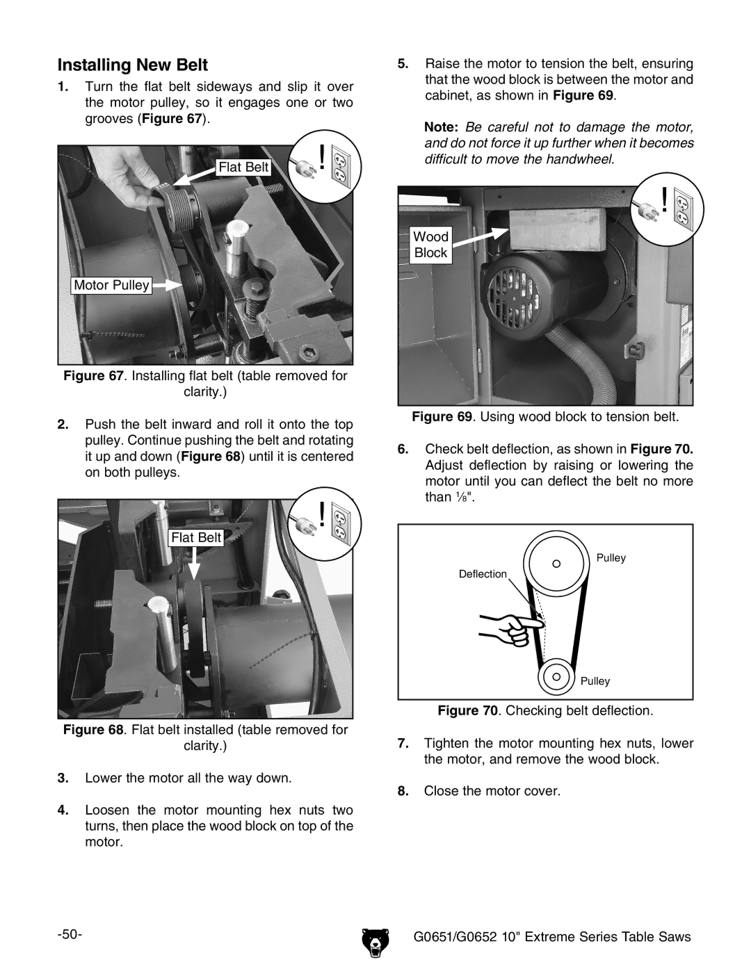 Grizzly G0651, G0652 owner manual Installing New Belt 