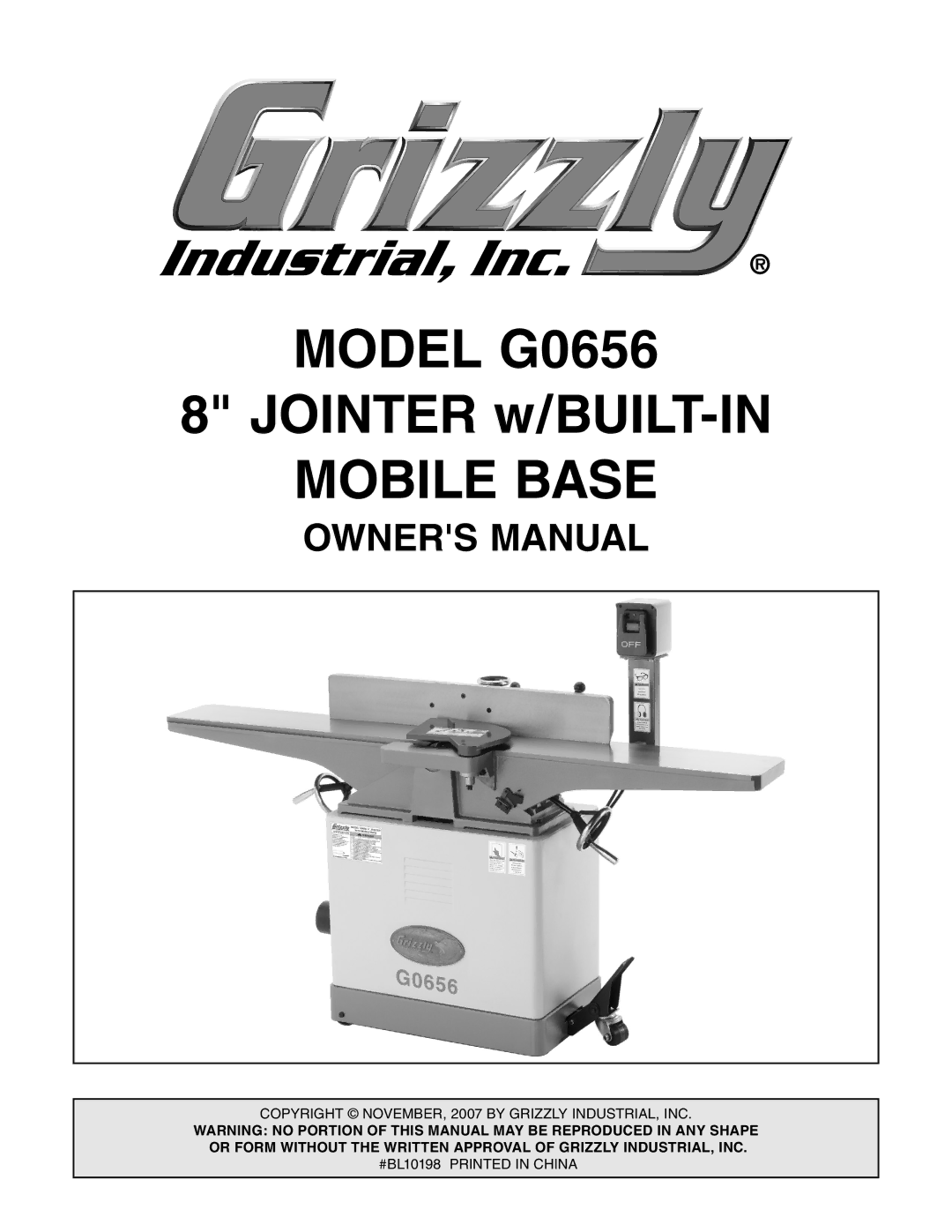 Grizzly owner manual Model G0656 