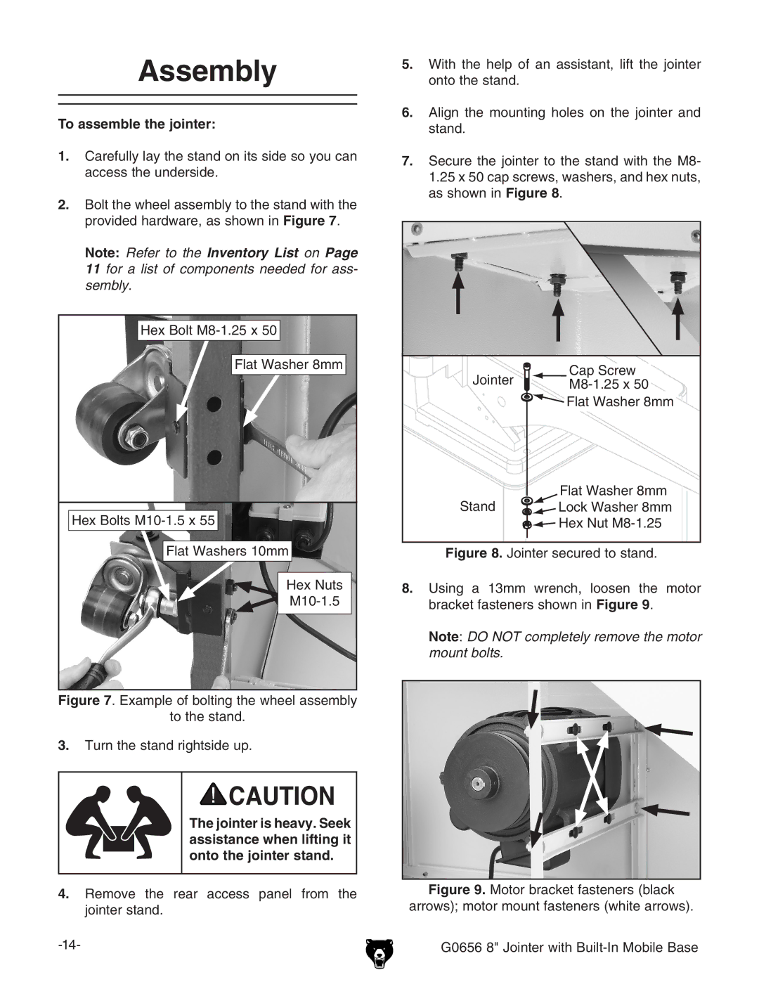 Grizzly G0656 owner manual Assembly, To assemble the jointer 