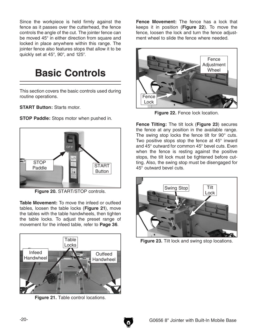 Grizzly G0656 owner manual Basic Controls, Start Button Starts motor 