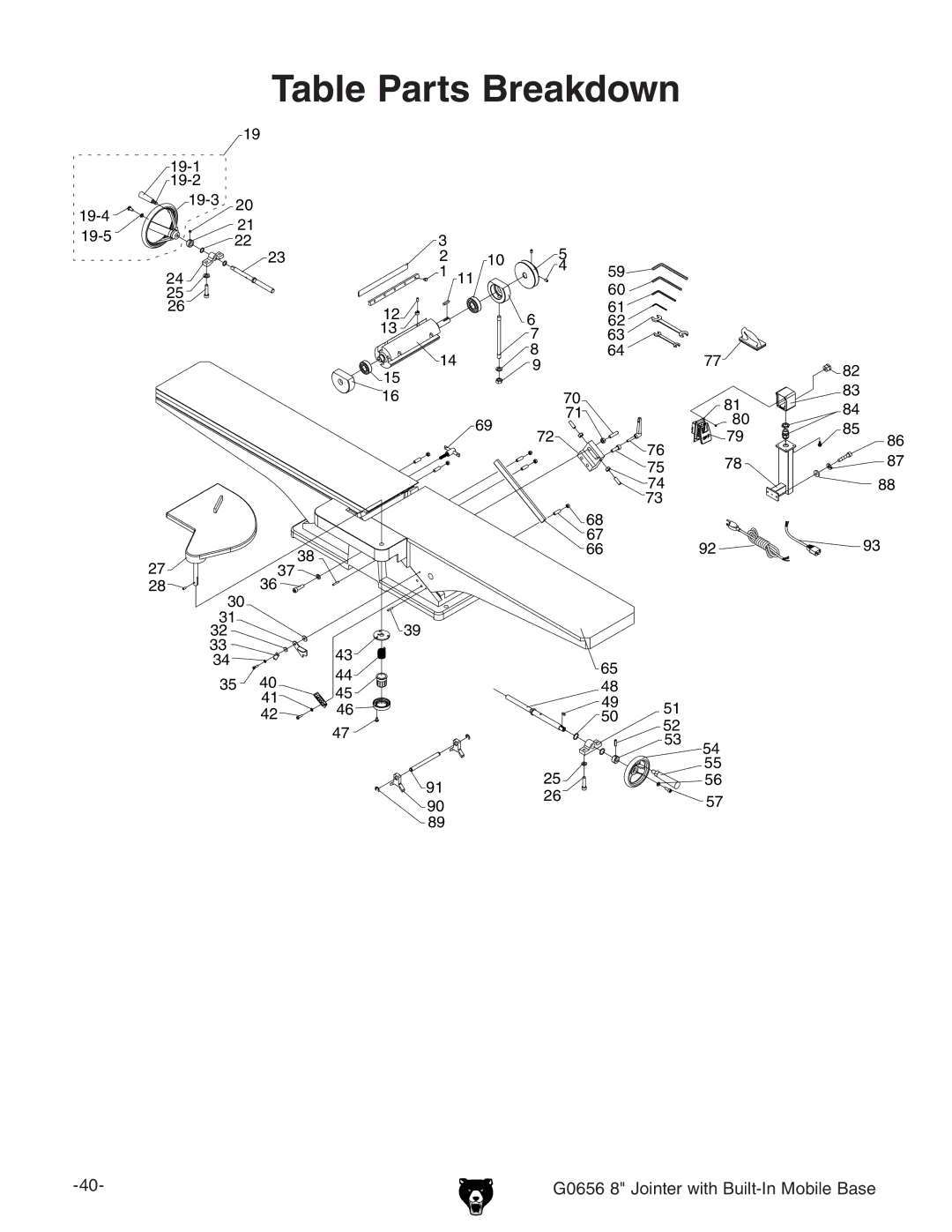 Grizzly G0656 owner manual Table Parts Breakdown 