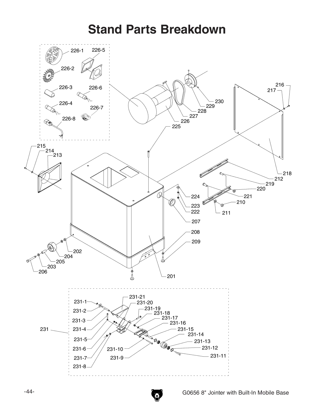 Grizzly G0656 owner manual Stand Parts Breakdown 