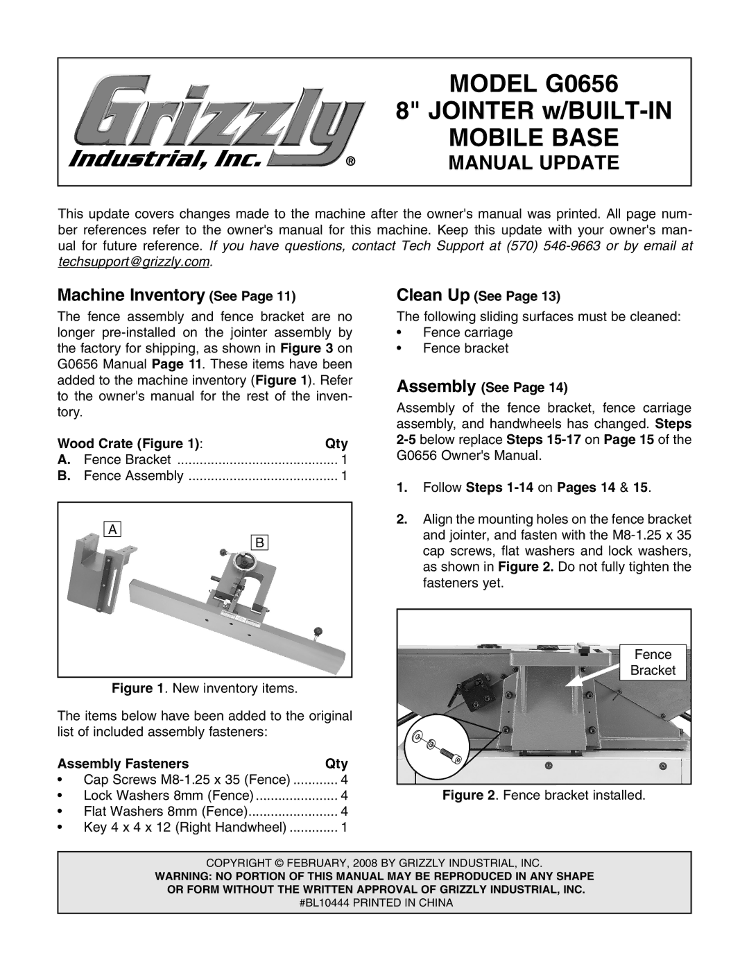 Grizzly G0656X manual Machine Inventory See, Wood Crate Figure Qty, Assembly Fasteners Qty, Clean Up See 