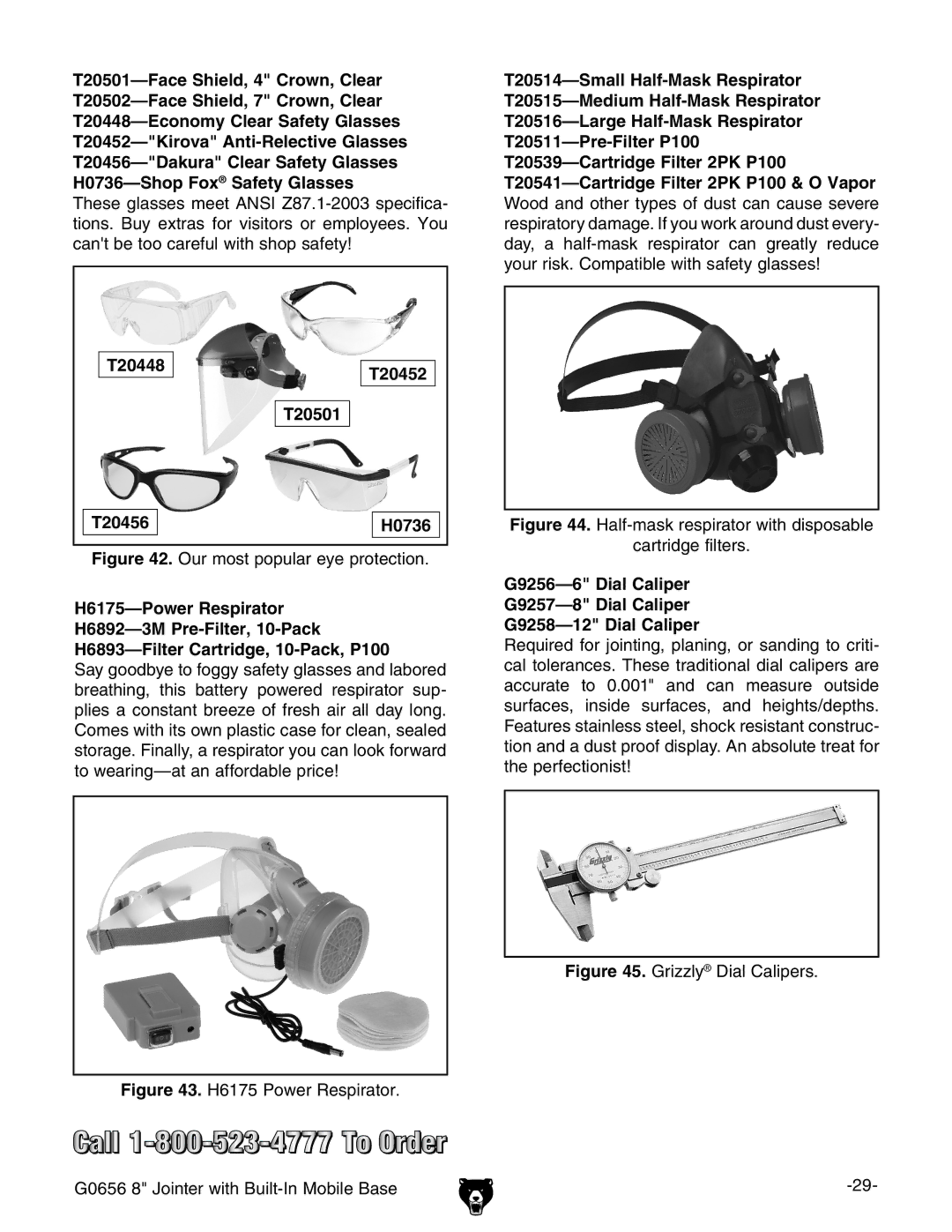 Grizzly G0656X manual T20448T20452 T20501 T20456 H0736, Our most popular eye protection 