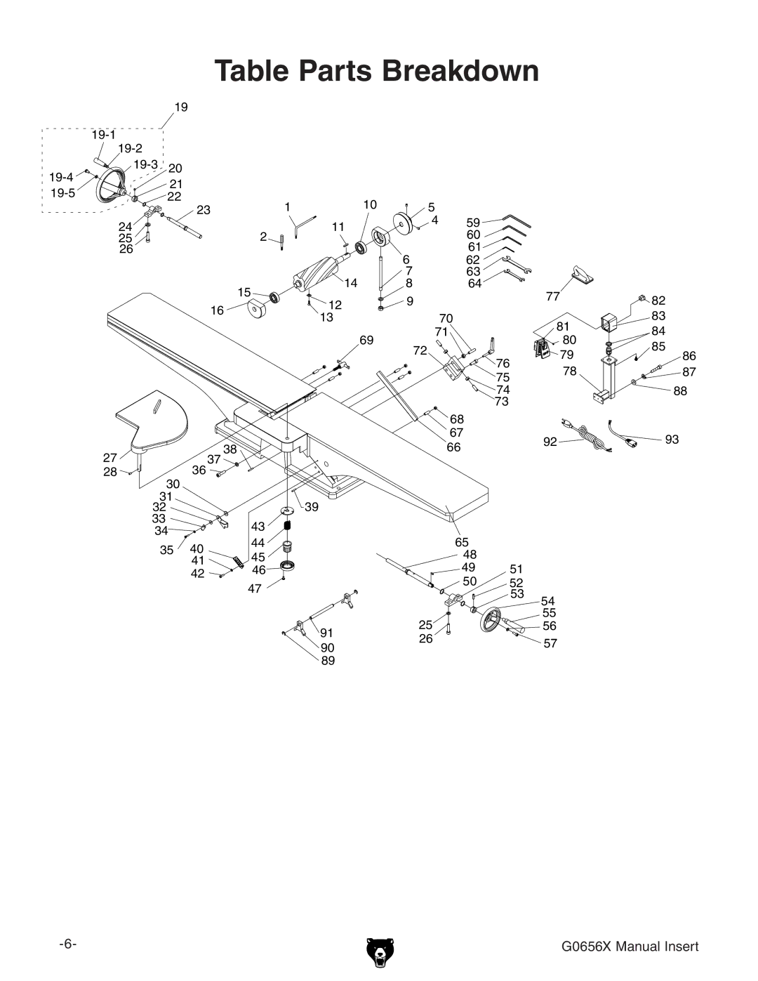 Grizzly G0656X manual Table Parts Breakdown 