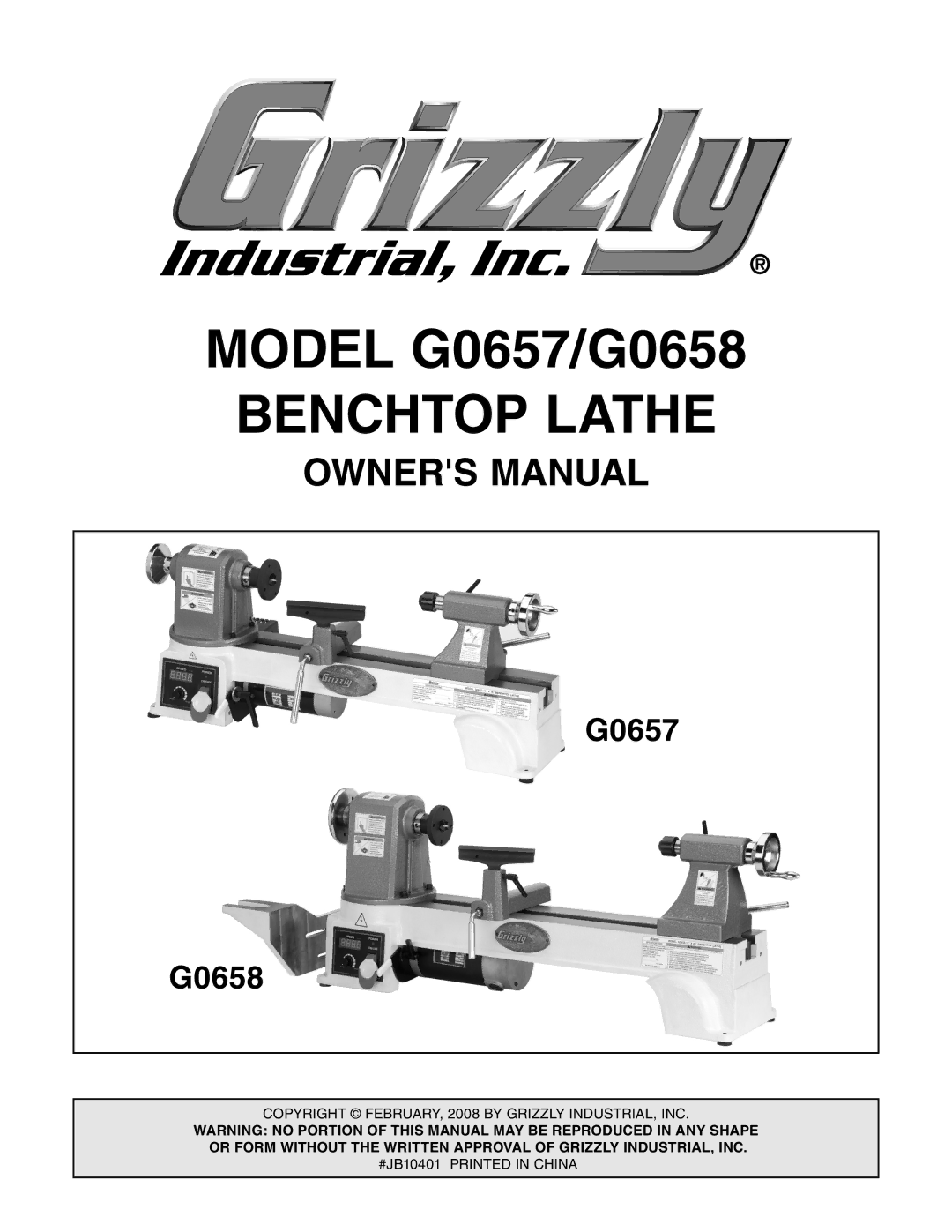 Grizzly G0657/G0658 owner manual Benchtop Lathe 
