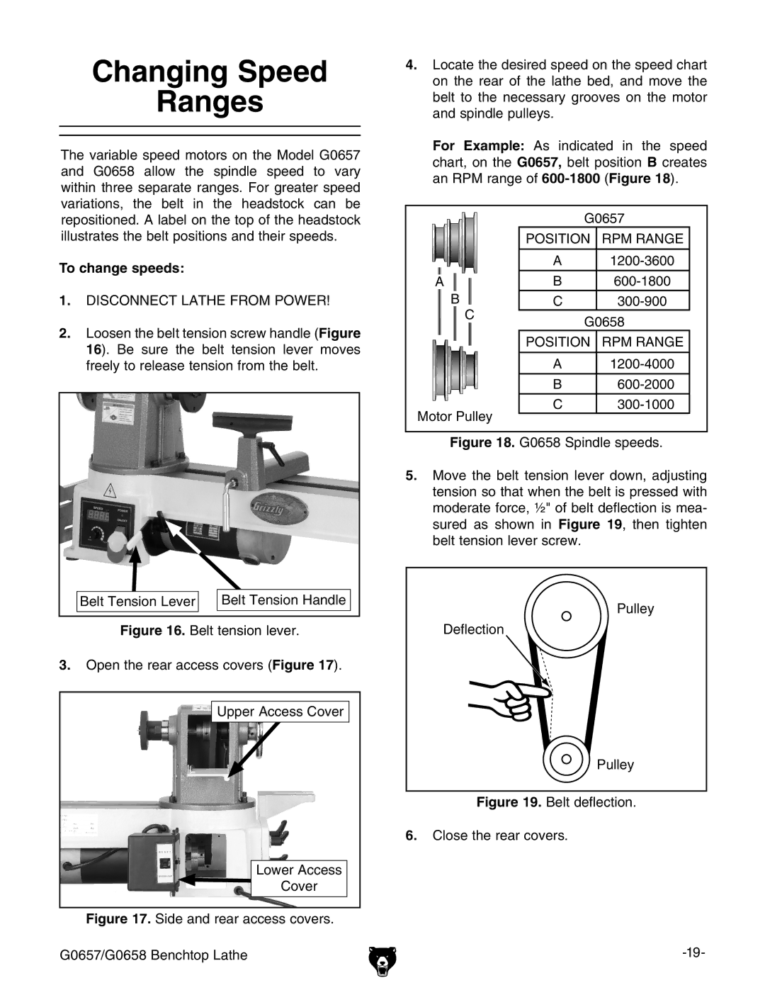 Grizzly G0657/G0658 owner manual Changing Speed Ranges, To change speeds 