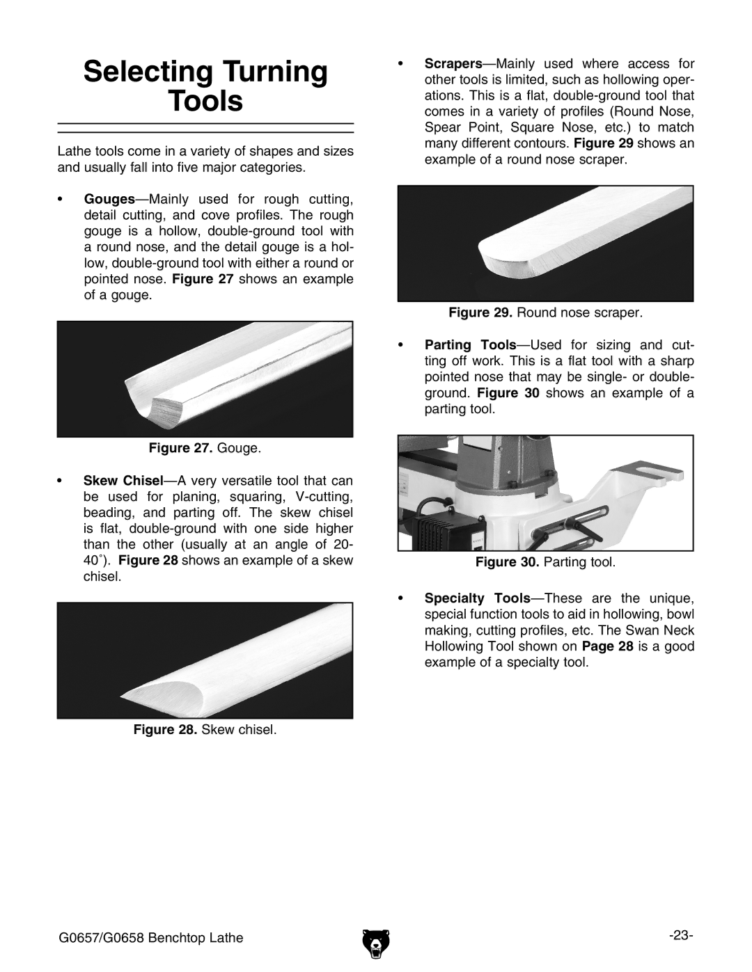 Grizzly G0657/G0658 owner manual Selecting Turning Tools, Gouge 