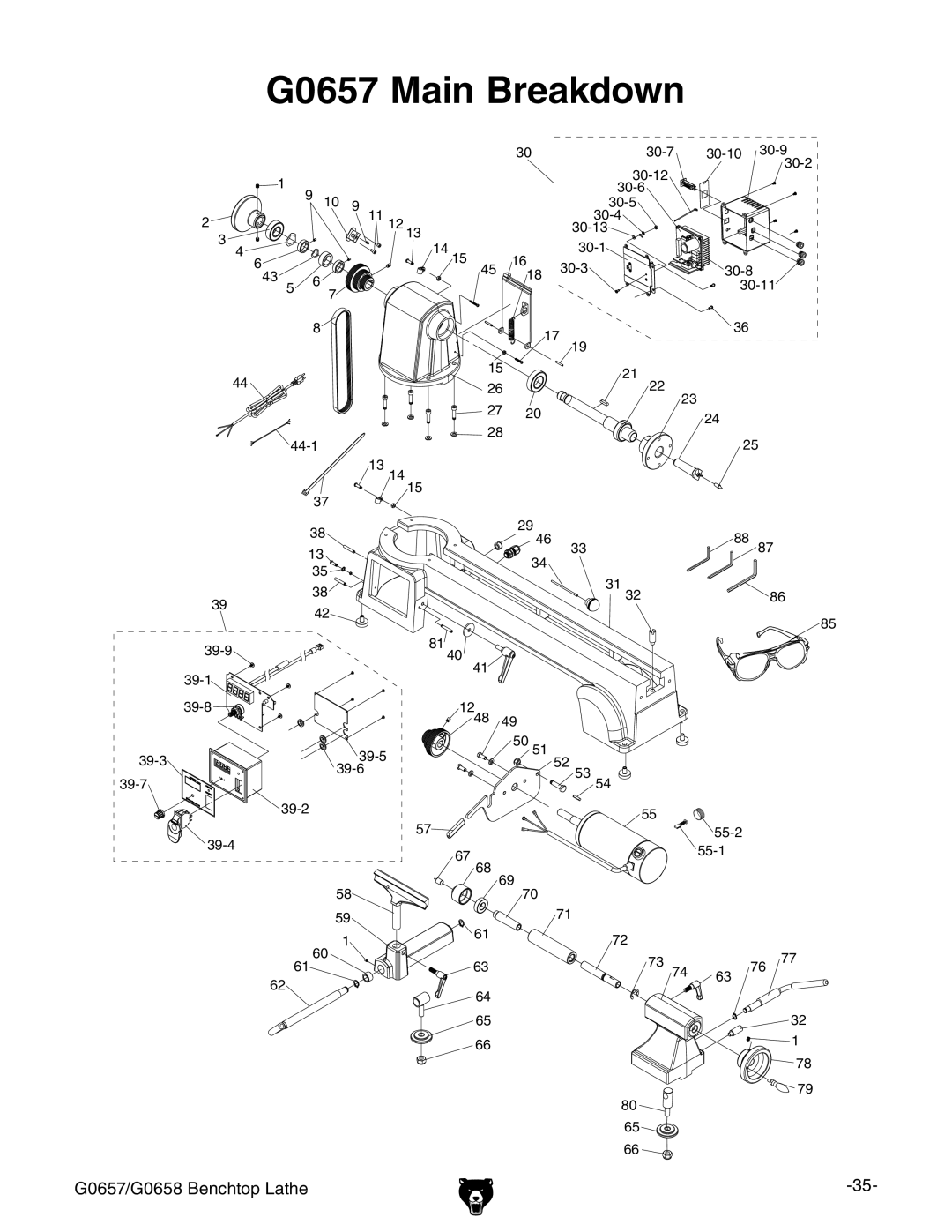 Grizzly G0657/G0658 owner manual G0657 Main Breakdown 