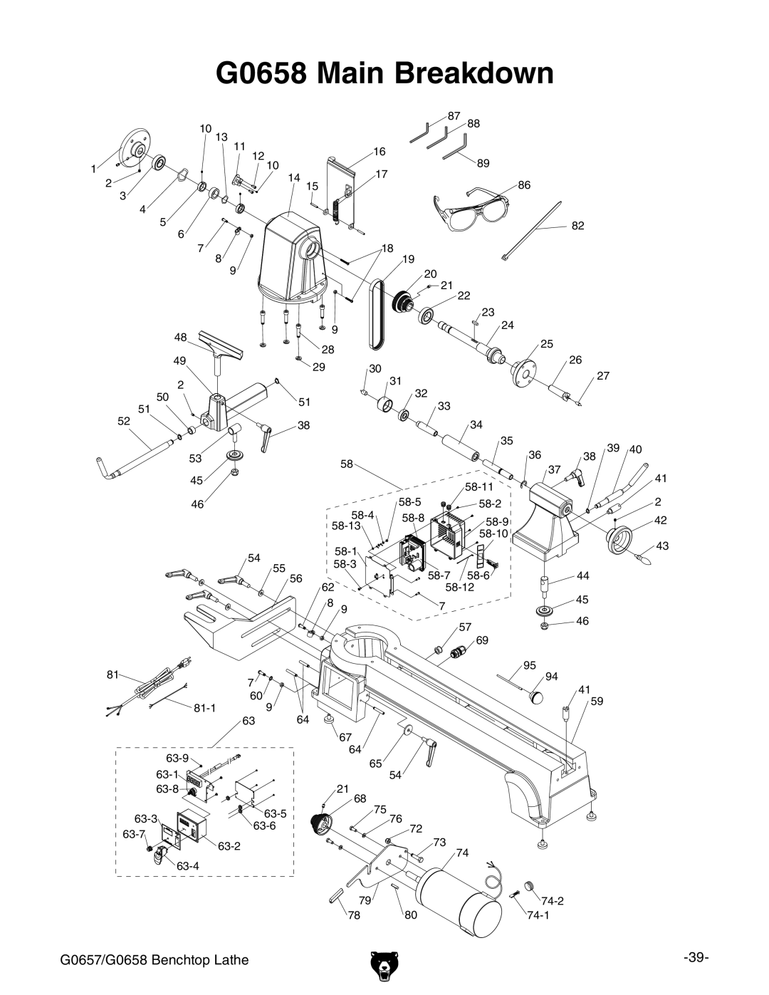 Grizzly G0657/G0658 owner manual G0658 Main Breakdown 