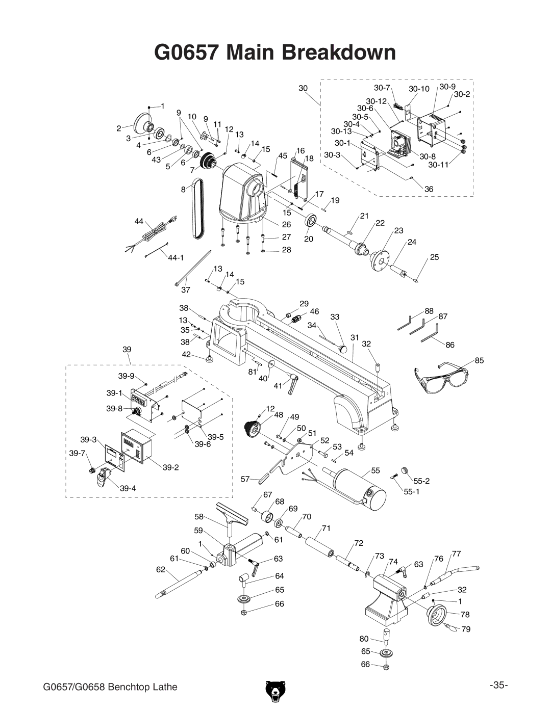 Grizzly G0658 owner manual G0657 Main Breakdown 