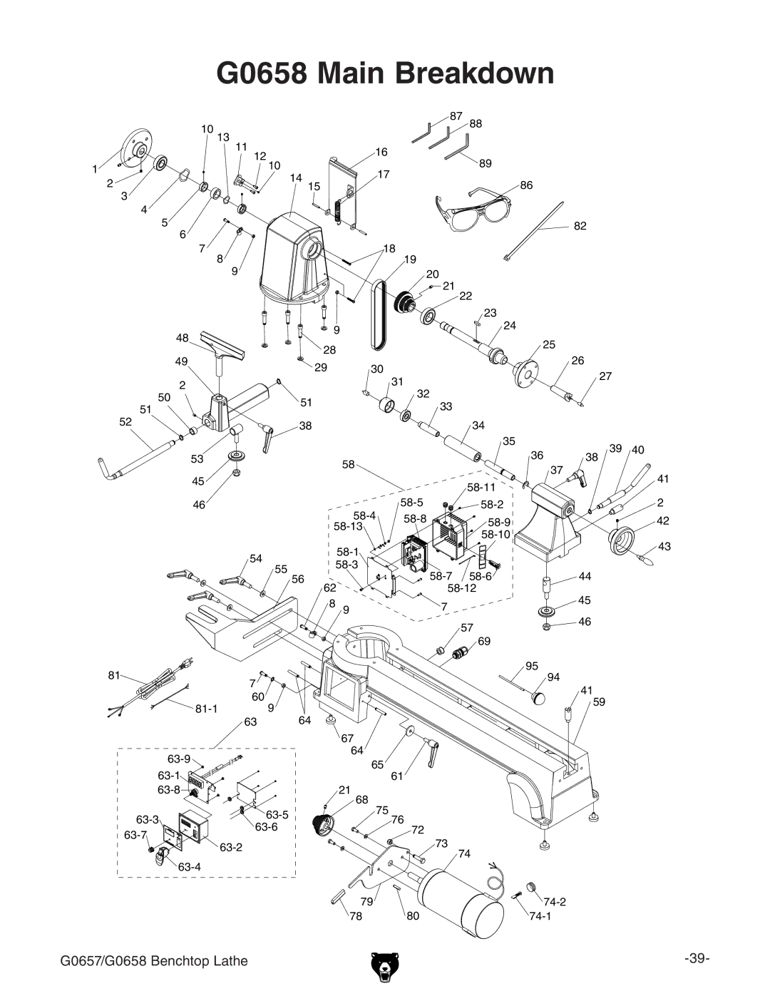 Grizzly G0657 owner manual G0658 Main Breakdown 