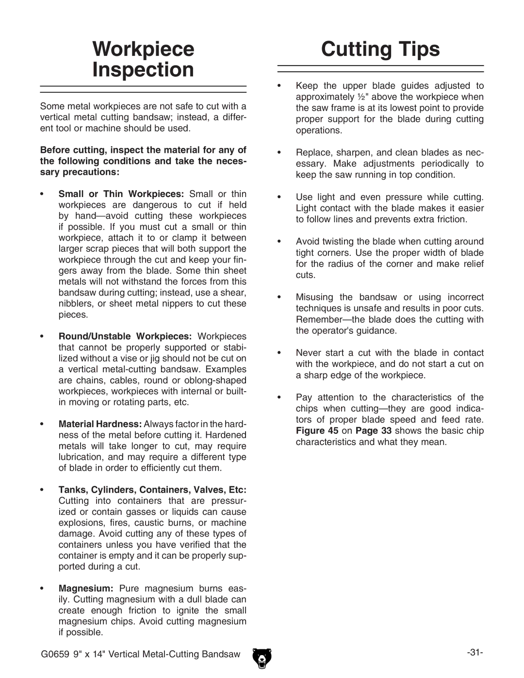 Grizzly G0659 owner manual Workpiece Inspection, Cutting Tips, Tanks, Cylinders, Containers, Valves, Etc 