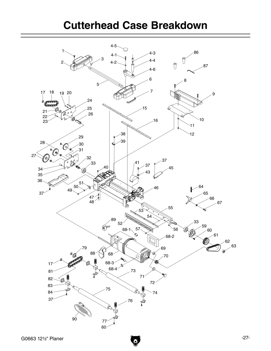 Grizzly G0663 owner manual Cutterhead Case Breakdown 