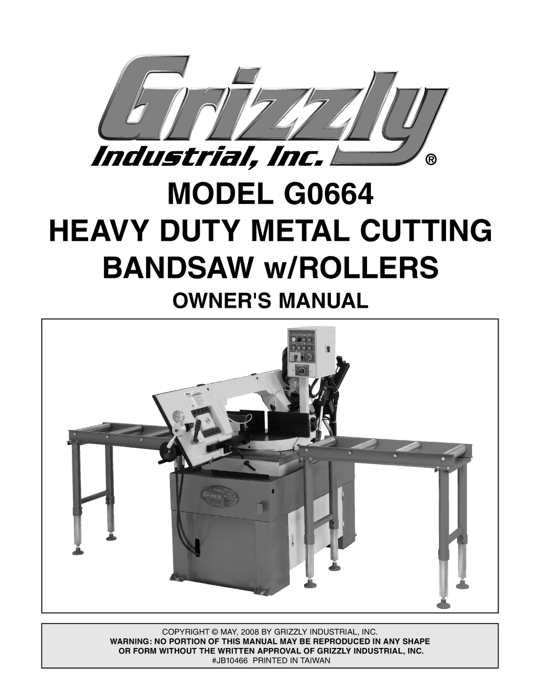 Grizzly owner manual Model G0664 Heavy Duty Metal Cutting 