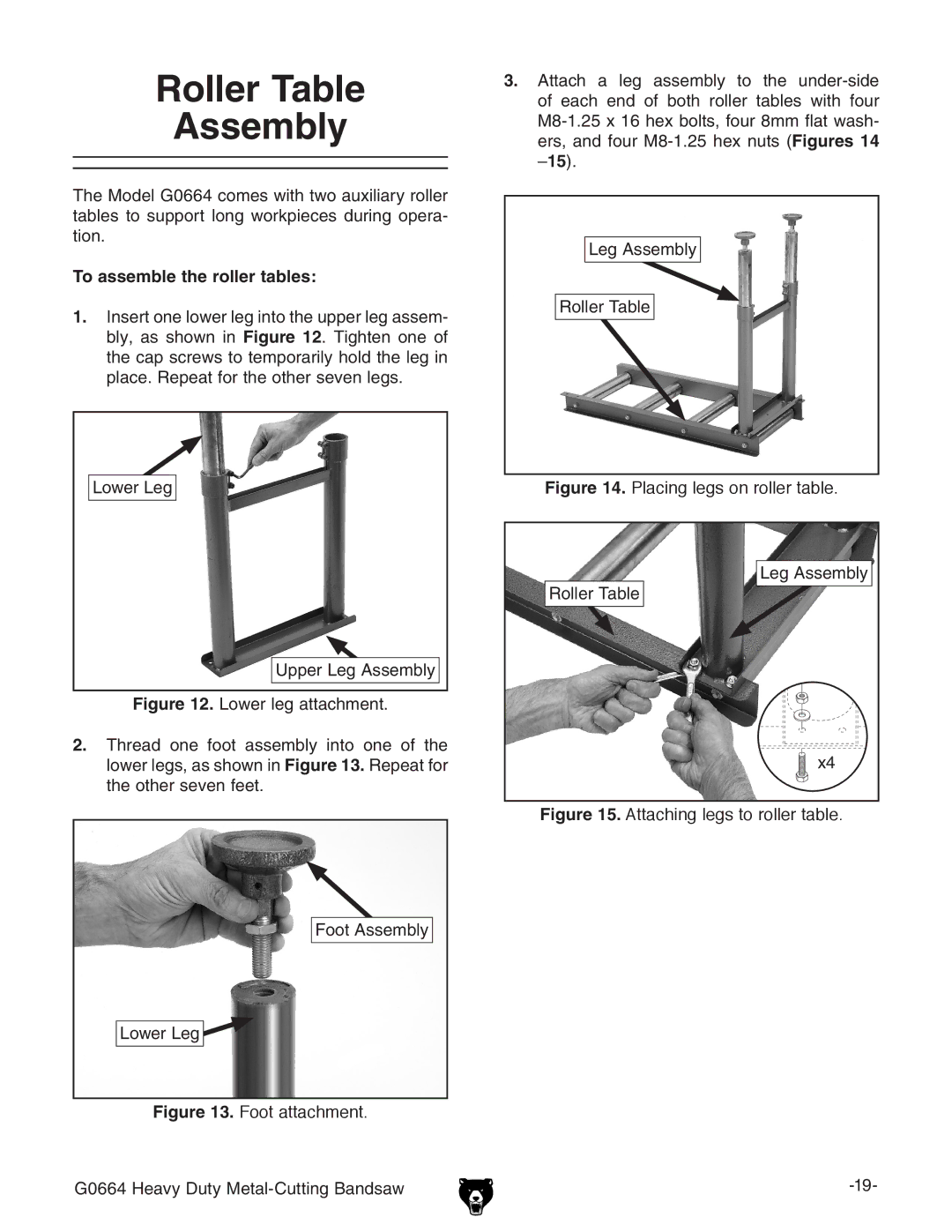 Grizzly G0664 owner manual Roller Table Assembly, To assemble the roller tables 