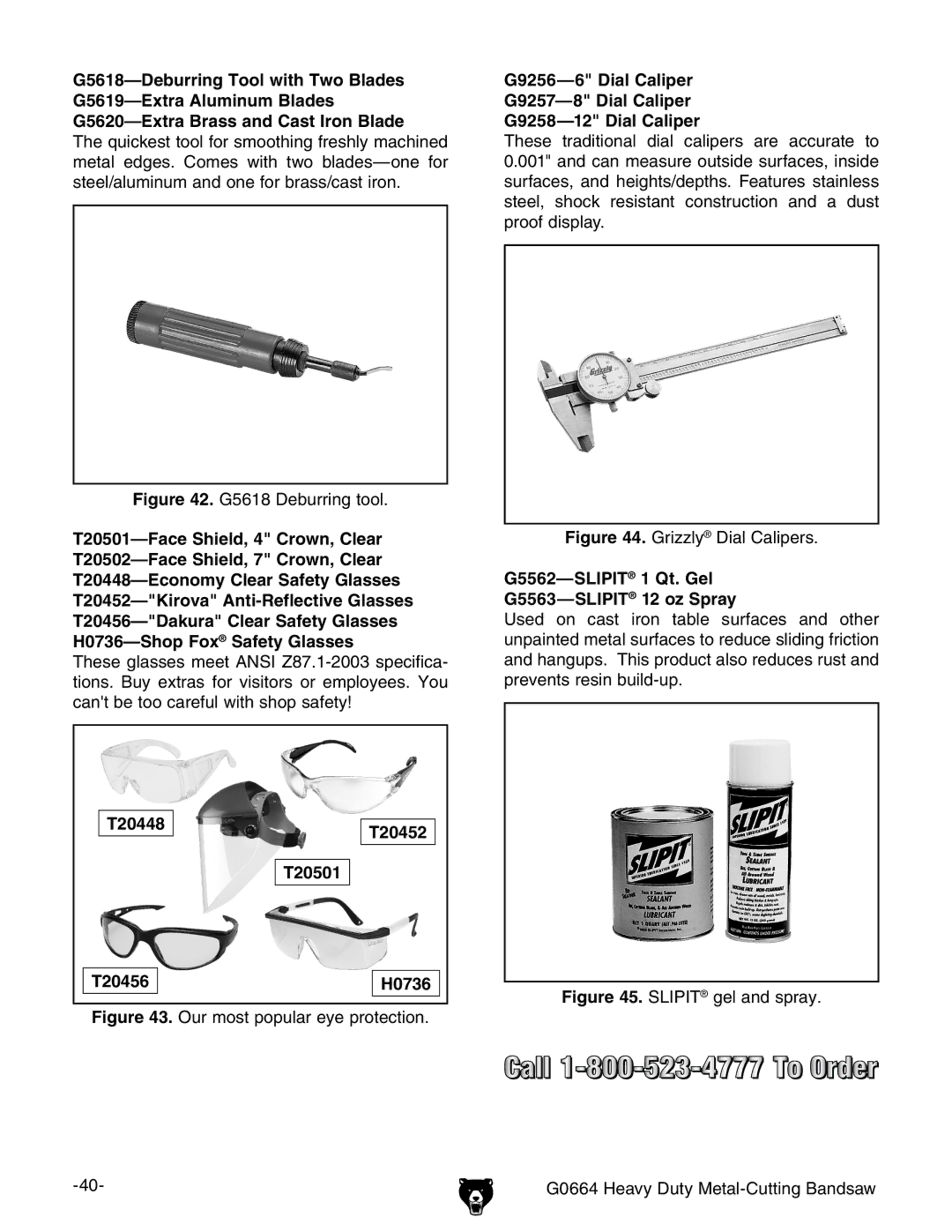 Grizzly G0664 owner manual G5562-SLIPIT1 Qt. Gel G5563-SLIPIT12 oz Spray, T20448T20452 T20501 T20456 H0736 