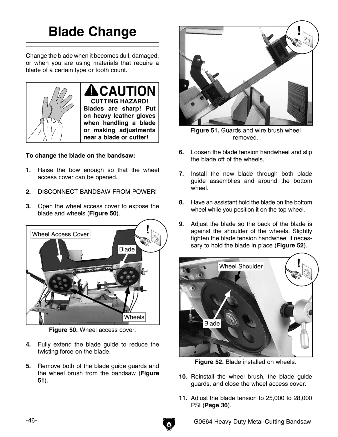 Grizzly G0664 owner manual Blade Change 