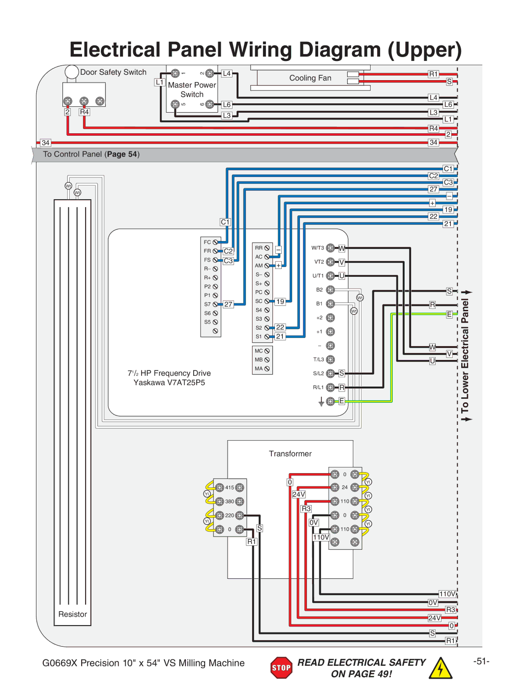 Grizzly g0669X owner manual Electrical Panel Wiring Diagram Upper 