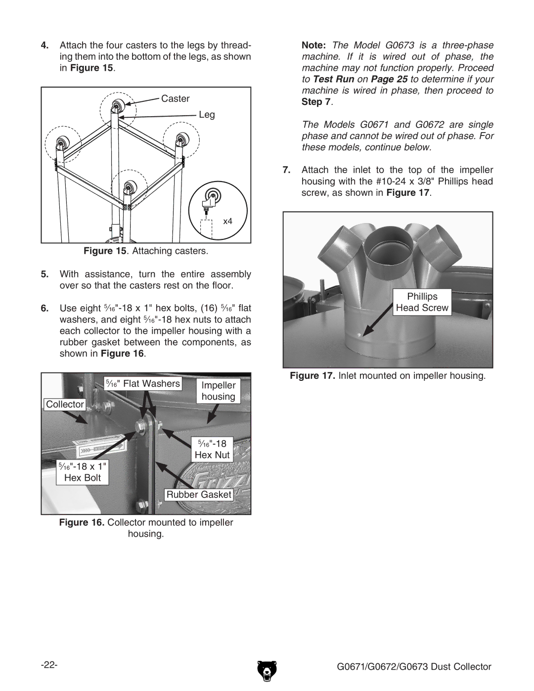 Grizzly G0671, G0673, G0672 owner manual Collector mounted to impeller Housing 