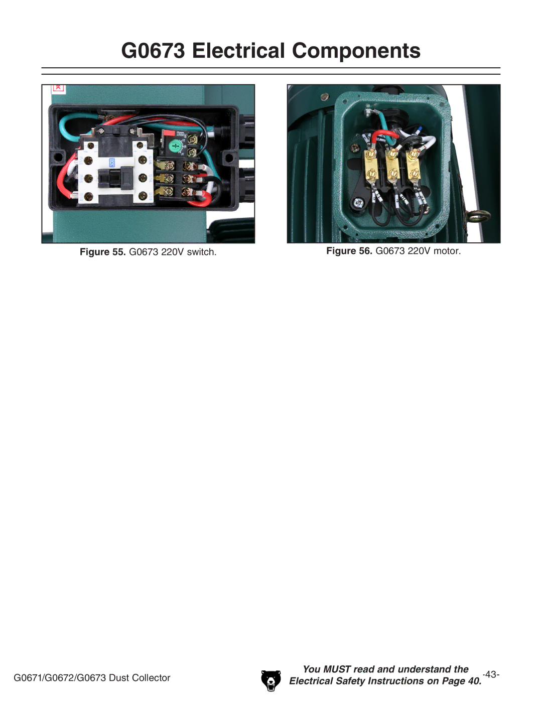 Grizzly G0671, G0672 owner manual G0673 Electrical Components, G0673 220V switch 