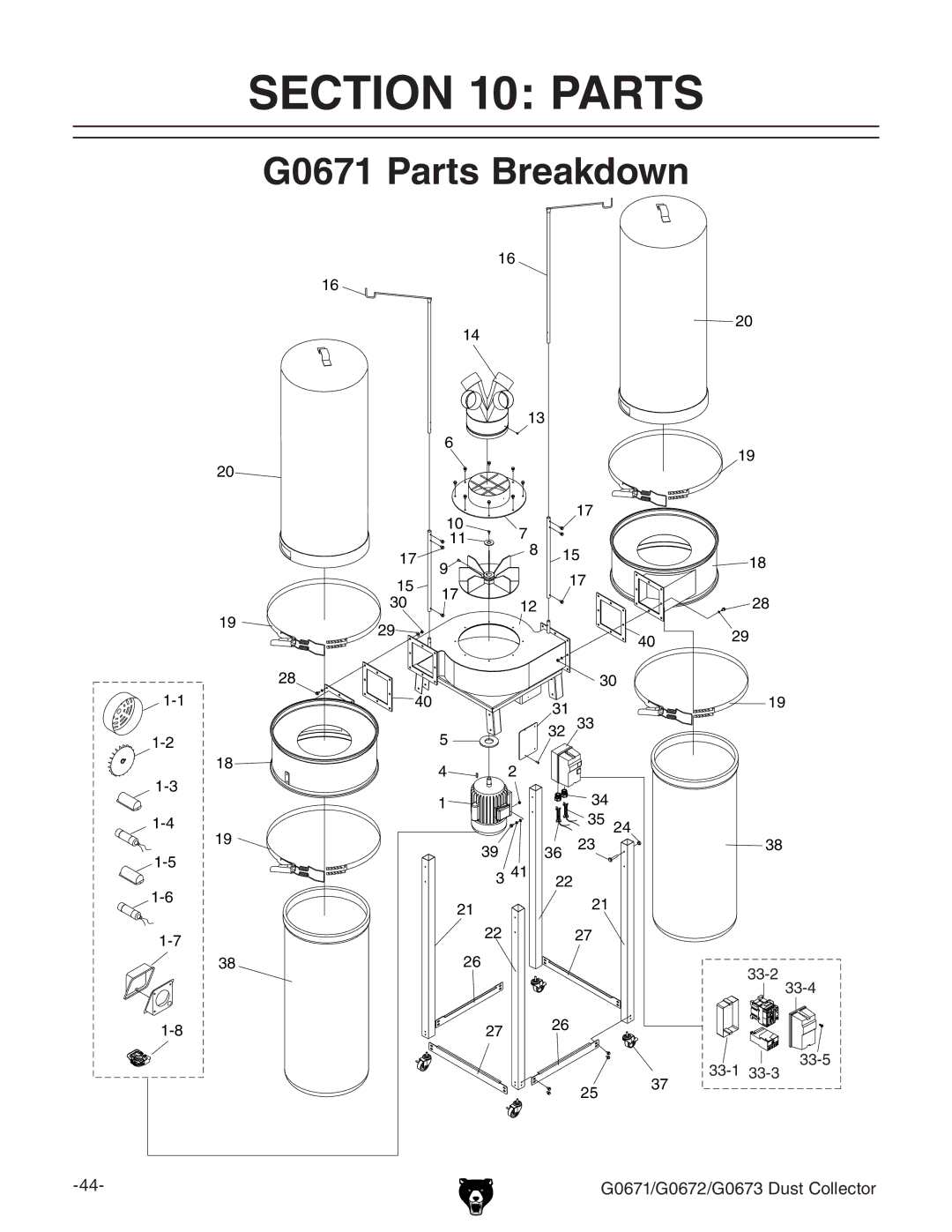 Grizzly G0673, G0672 owner manual G0671 Parts Breakdown 