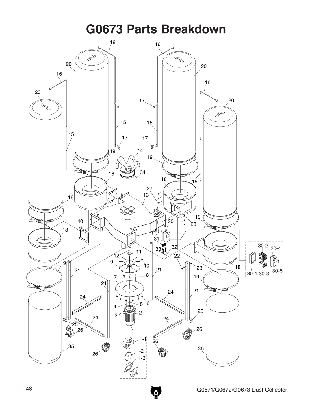 Grizzly G0672, G0671 owner manual G0673 Parts Breakdown 