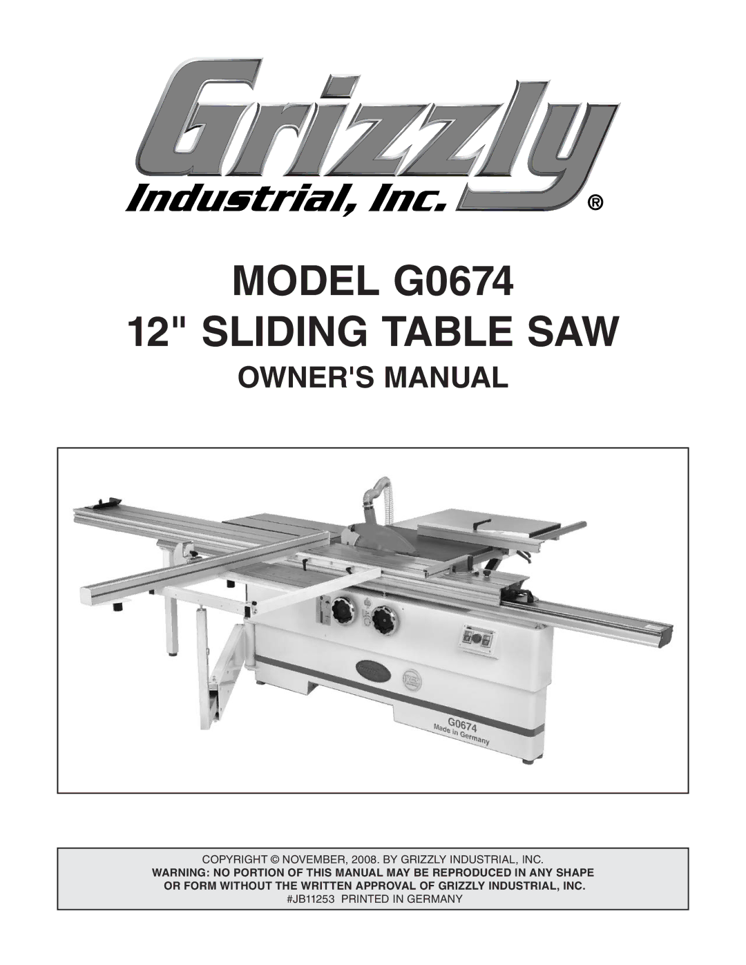 Grizzly owner manual Model G0674 Sliding Table SAW 