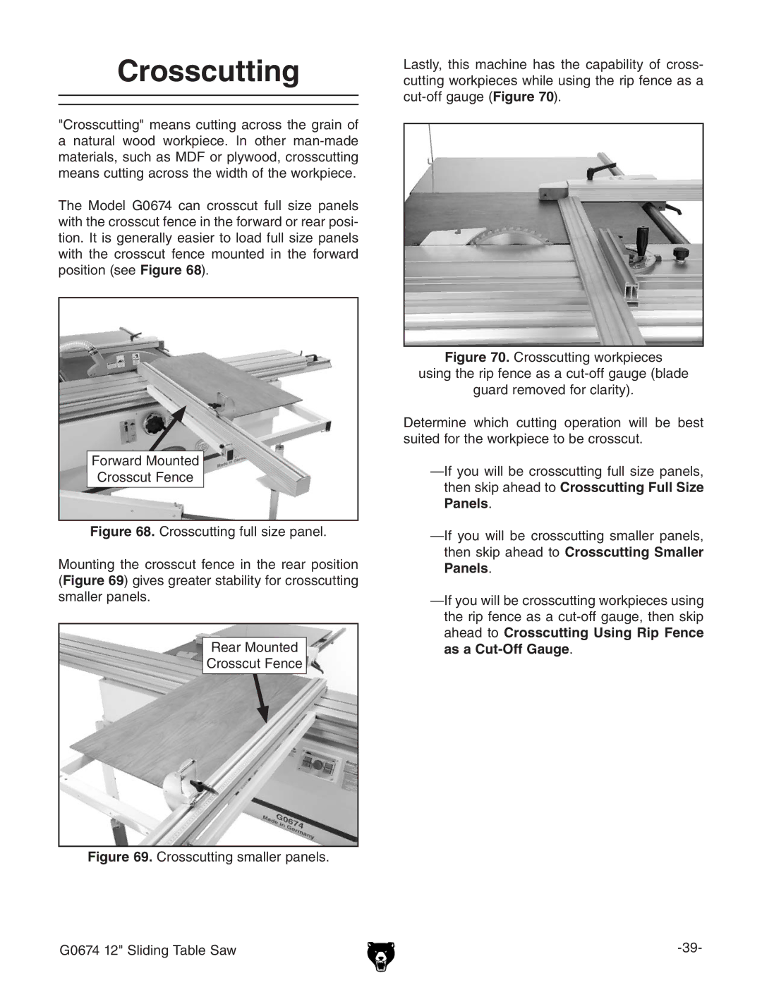 Grizzly G0674 owner manual Crosscutting, DglVgYBdjciZY 8gdhhXjiZcXZ 