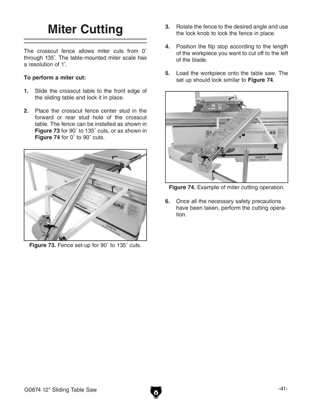 Grizzly G0674 owner manual Miter Cutting, To perform a miter cut 