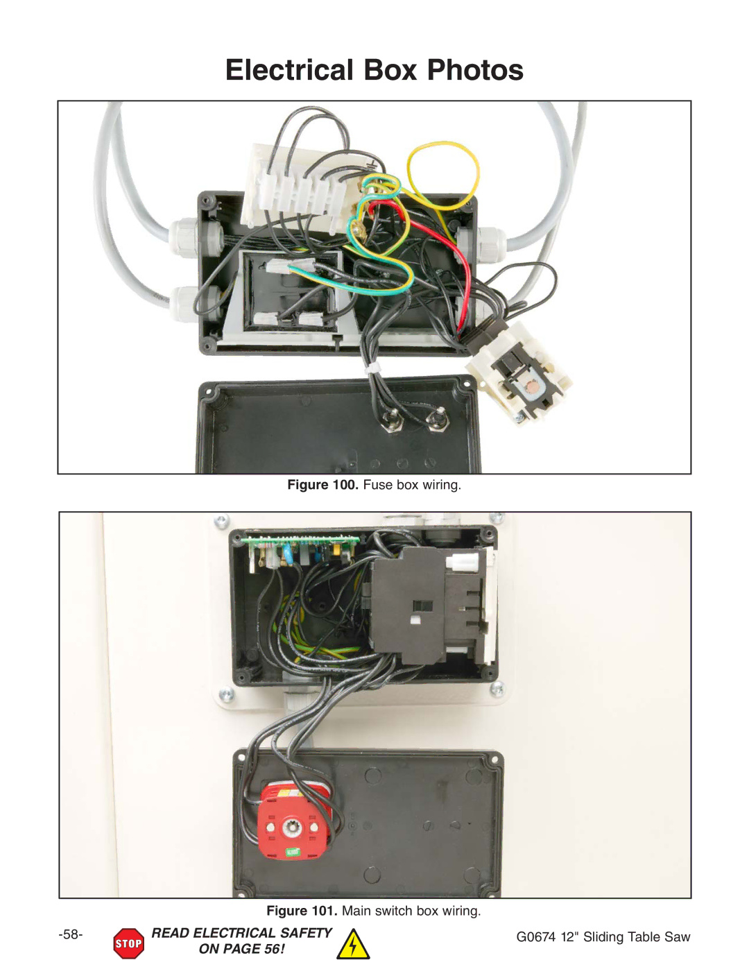 Grizzly G0674 owner manual Fuse box wiring, Main switch box wiring 