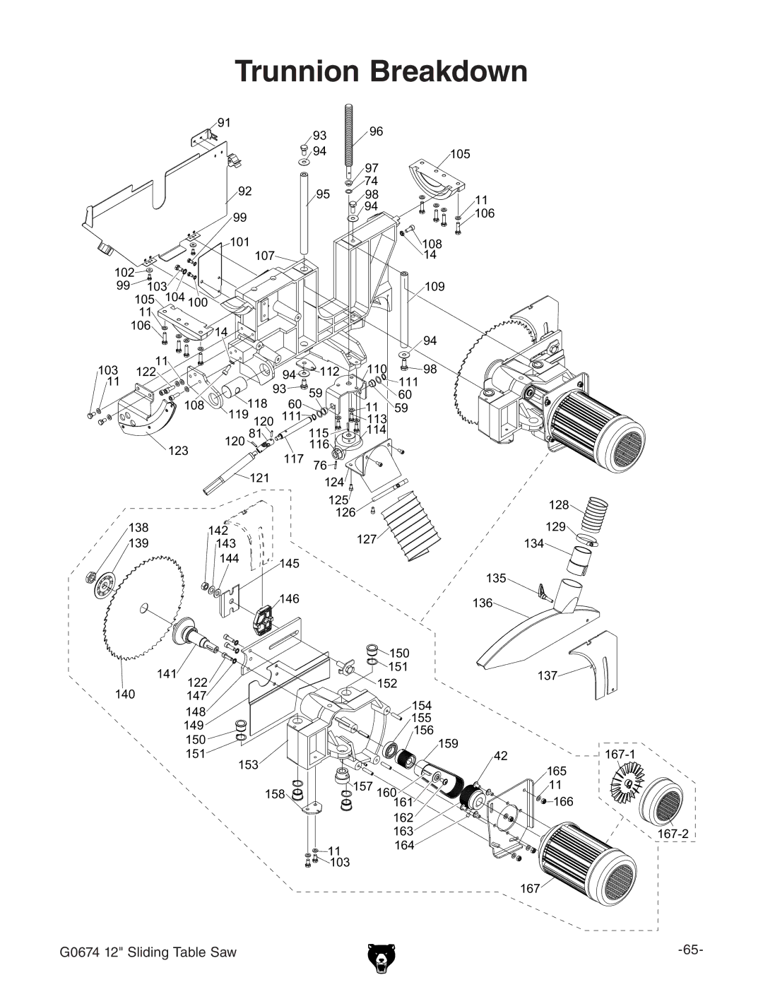 Grizzly G0674 owner manual Trunnion Breakdown 