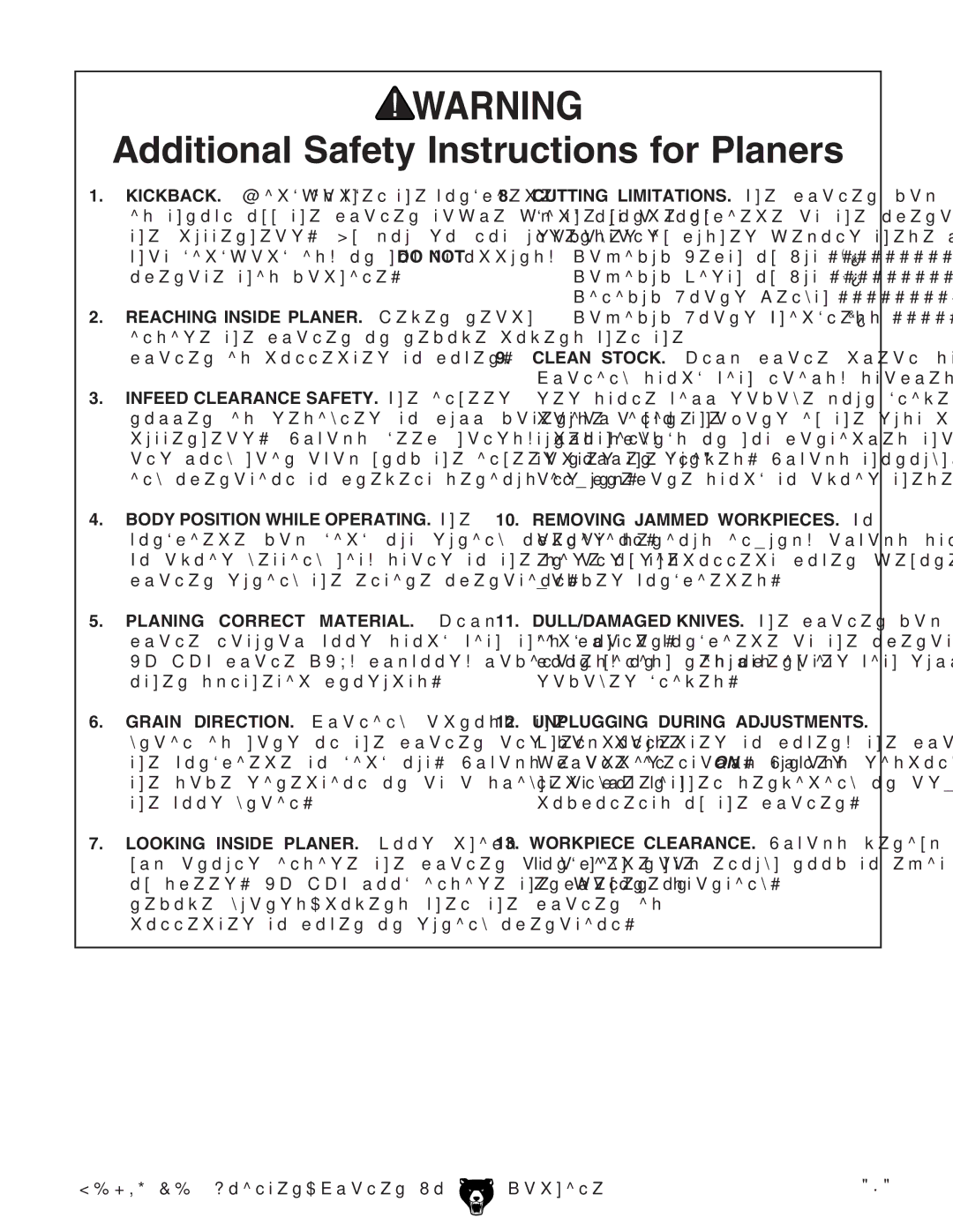 Grizzly G0675 owner manual Additional Safety Instructions for Planers 