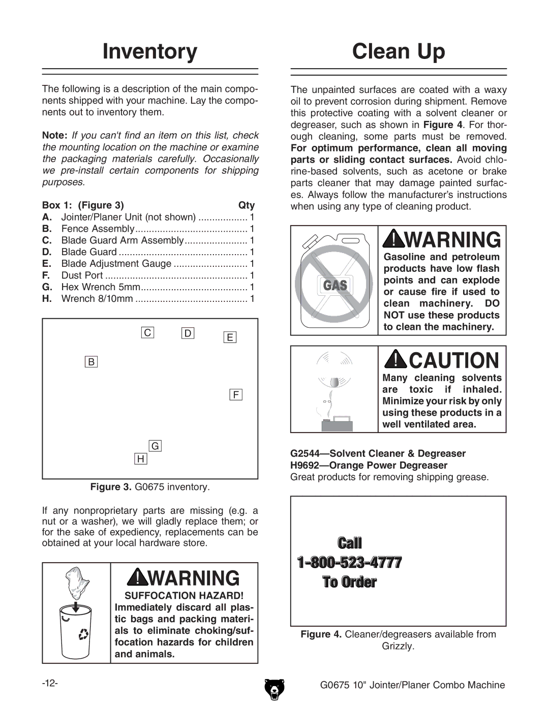 Grizzly G0675 owner manual Inventory Clean Up, Box 1 Figure Qty 