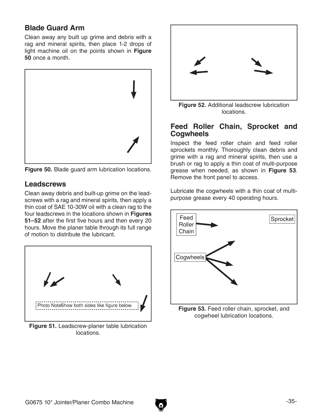 Grizzly G0675 owner manual Blade Guard Arm, Leadscrews, Feed Roller Chain, Sprocket and Cogwheels, AdXVidch# 
