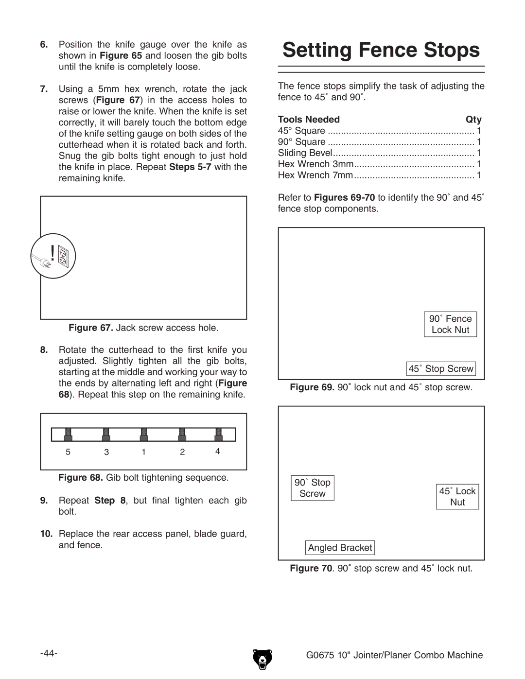 Grizzly G0675 owner manual Setting Fence Stops 