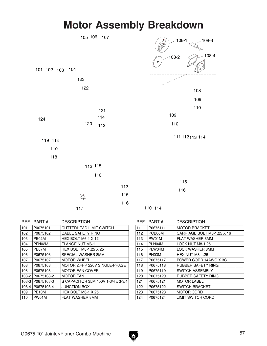 Grizzly G0675 owner manual Motor Assembly Breakdown, Description 