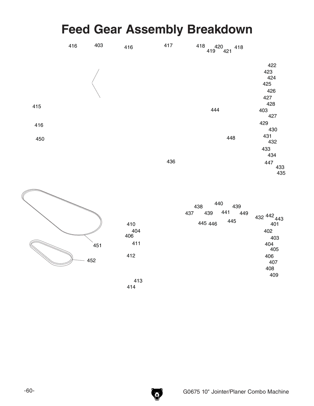 Grizzly G0675 owner manual Feed Gear Assembly Breakdown 