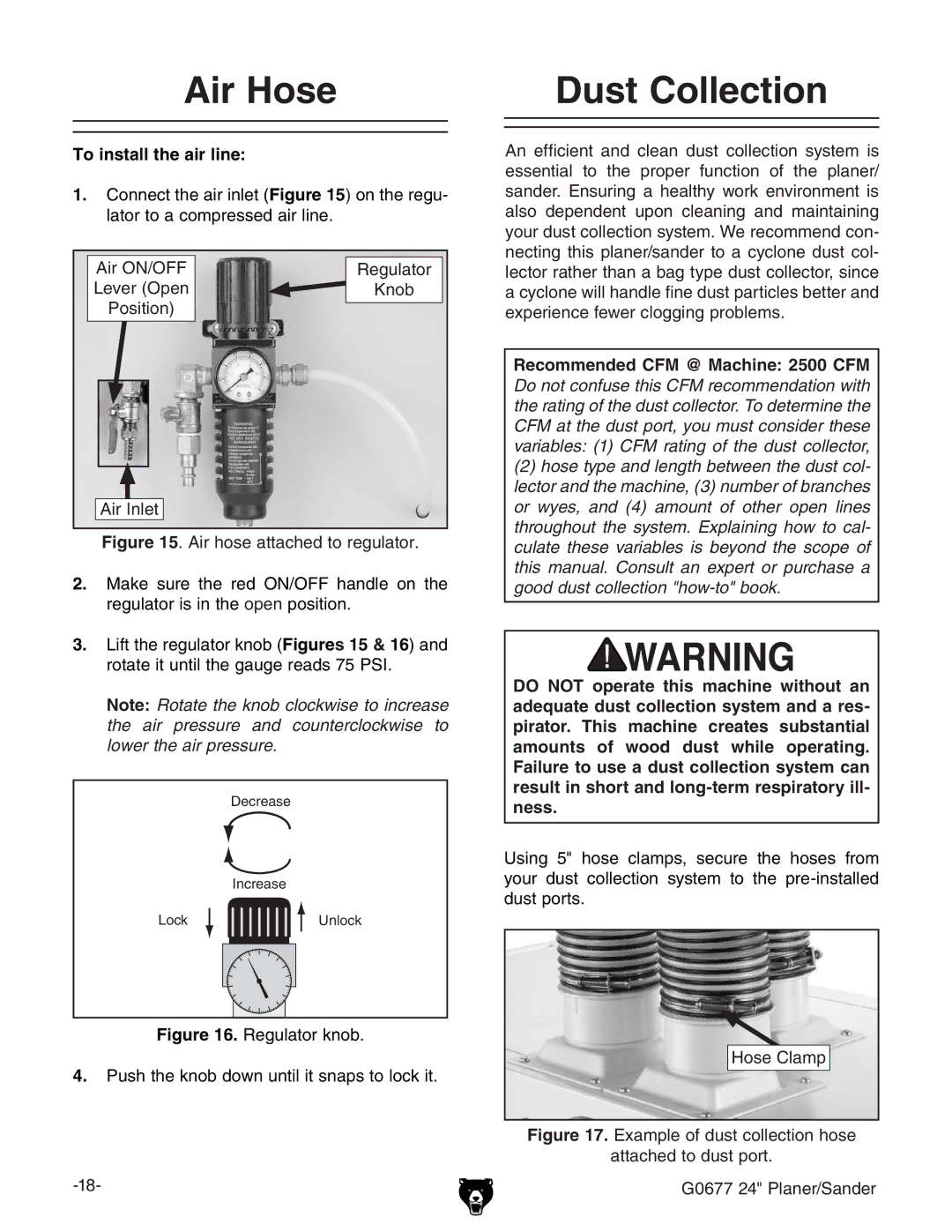 Grizzly G0677 owner manual Air Hose, Dust Collection, 6gDC$DGZ\jaVidg AZkZgDeZc @cdW Edhidc 6gcaZi, =dhZ8aVbe 