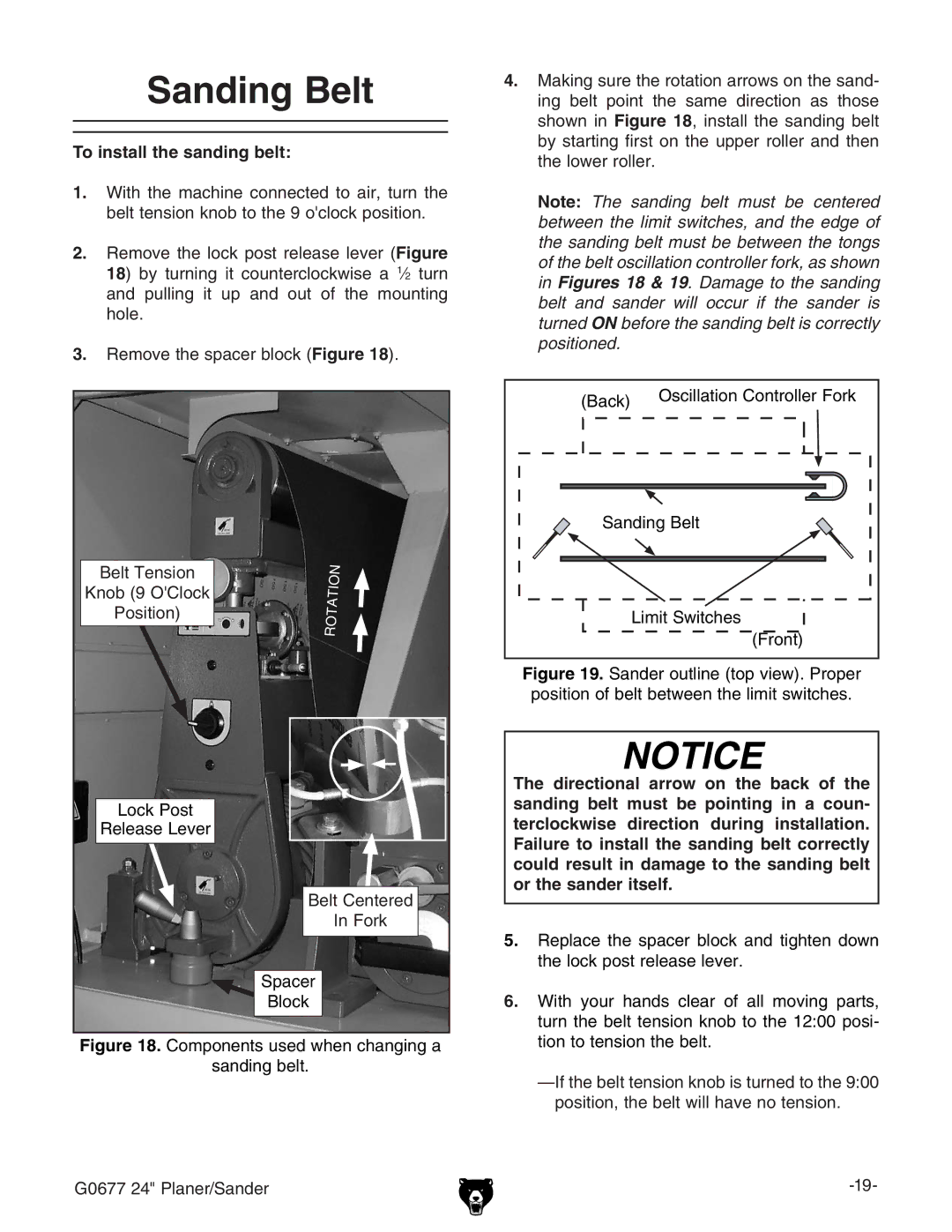 Grizzly G0677 owner manual Sanding Belt, To install the sanding belt 