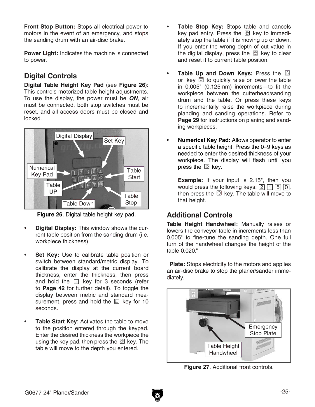 Grizzly G0677 owner manual Digital Controls, Additional Controls, Table Up and Down Keys EgZhh iZ, Table Height 