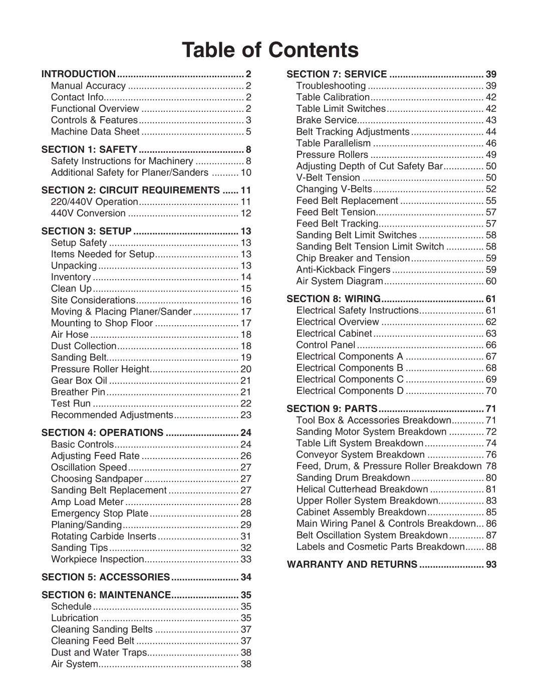 Grizzly G0677 owner manual Table of Contents 