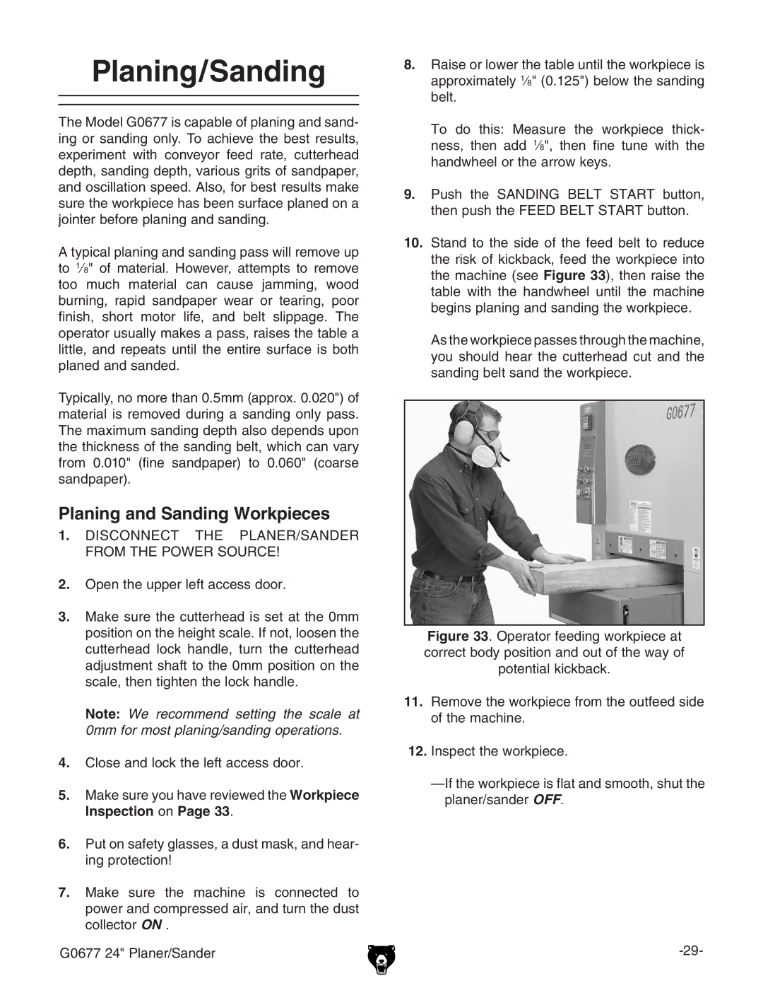 Grizzly G0677 Planing/Sanding, Planing and Sanding Workpieces, Inspection dcPage 33#, WZai#, 12.cheZXiiZldg`eZXZ# 