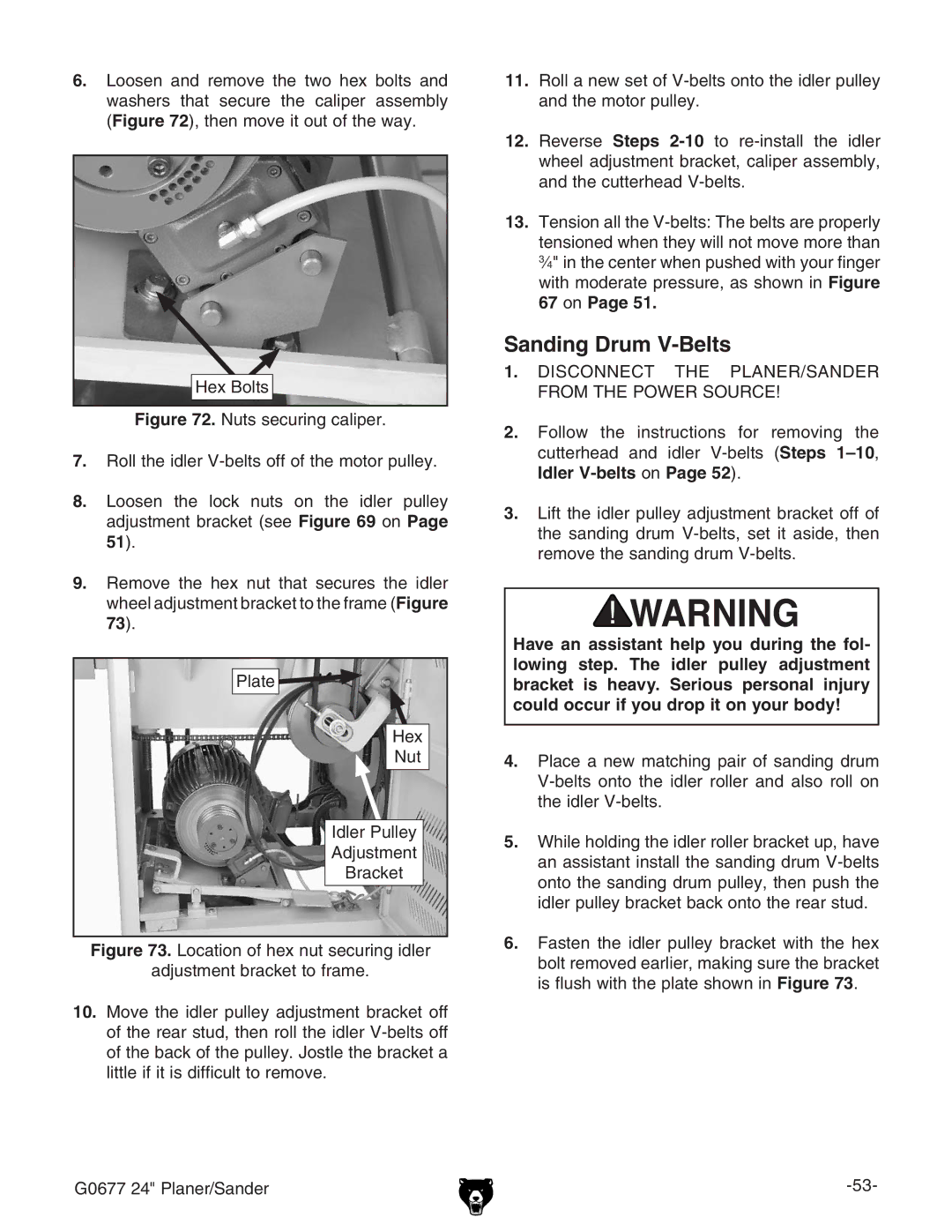 Grizzly G0677 owner manual Sanding Drum V-Belts, =Zm7daih, EaViZ 