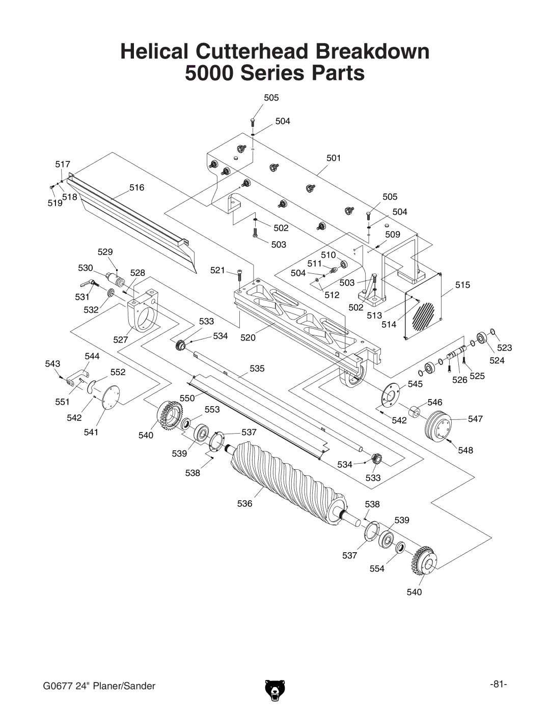 Grizzly G0677 owner manual Helical Cutterhead Breakdown Series Parts 