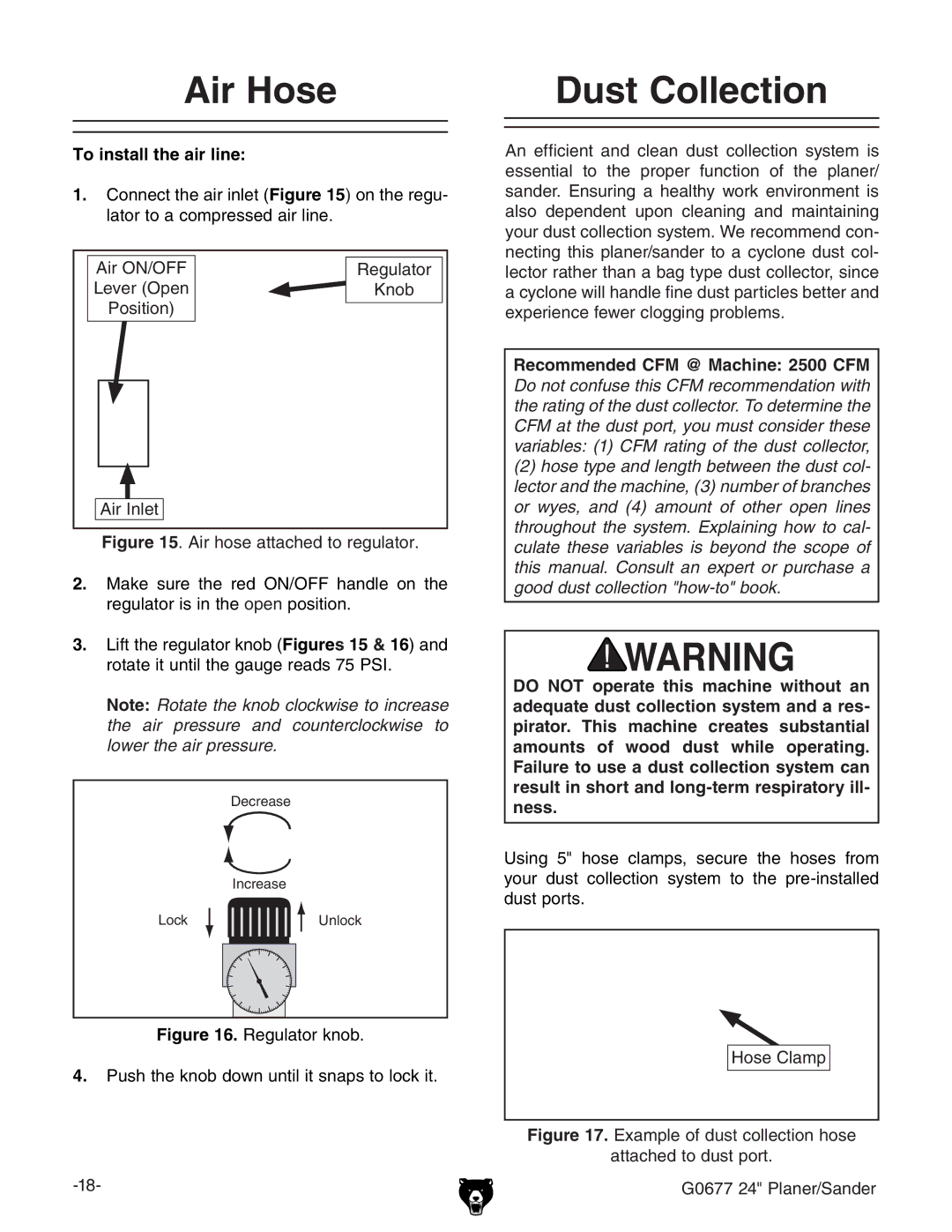 Grizzly G0677 owner manual Air Hose, Dust Collection, 6gDC$DGZ\jaVidg AZkZgDeZc @cdW Edhidc 6gcaZi, =dhZ8aVbe 