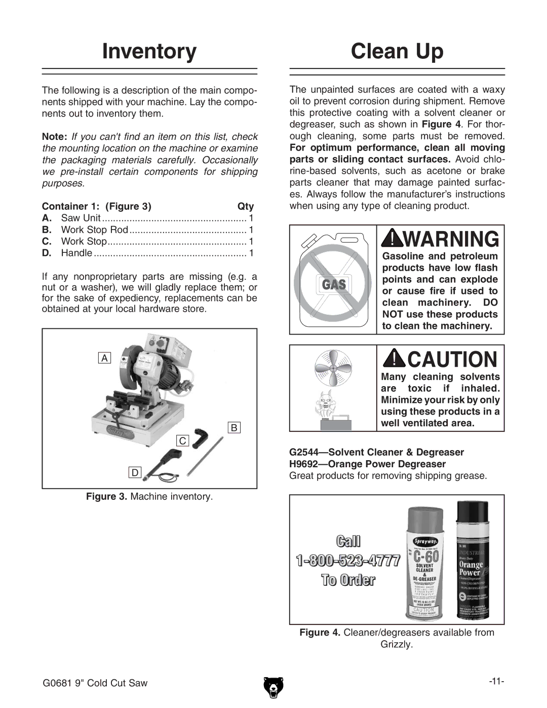 Grizzly G0681 owner manual Inventory Clean Up, Container 1 Figure Qty 