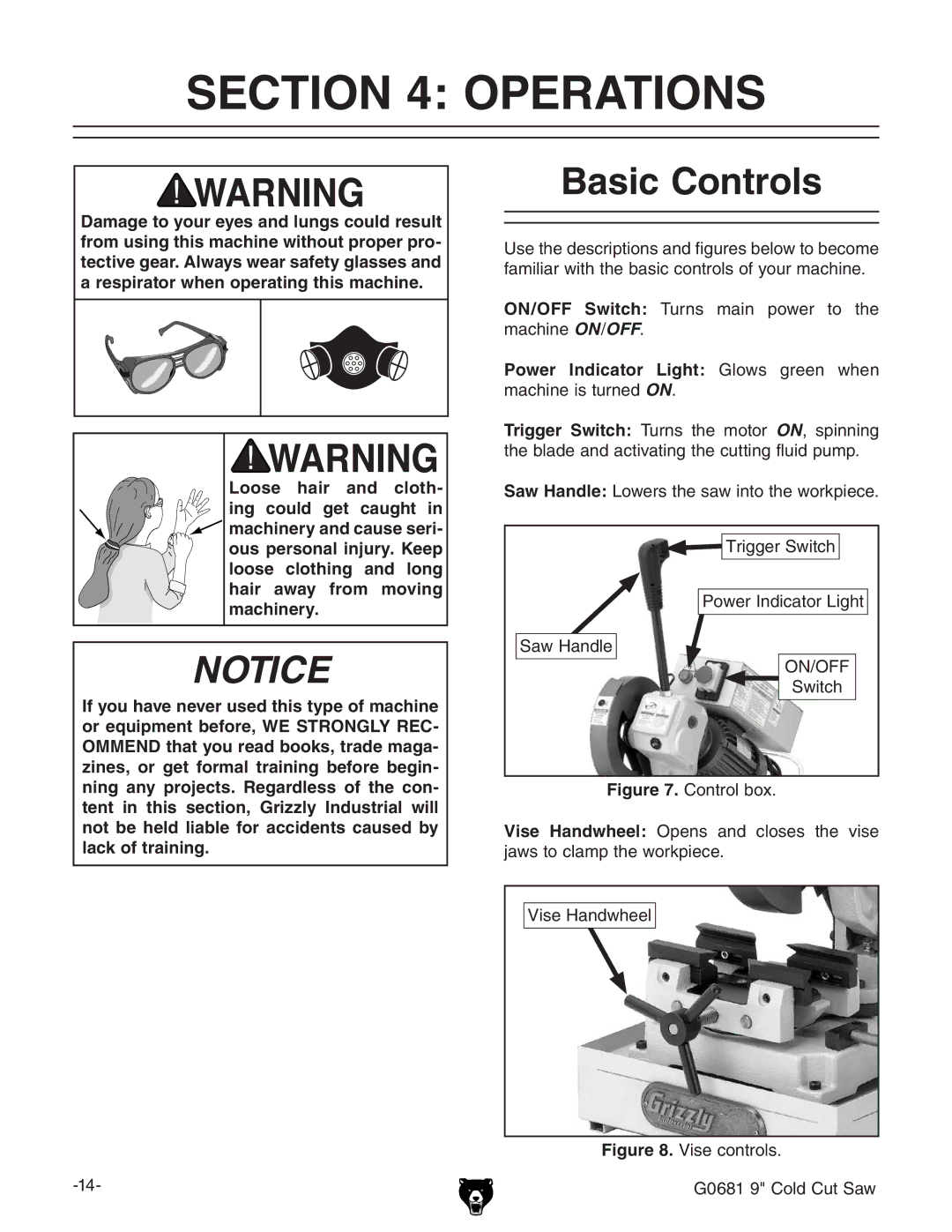 Grizzly G0681 owner manual Operations, Basic Controls, Power Indicator Light adlh \gZZc lZc 