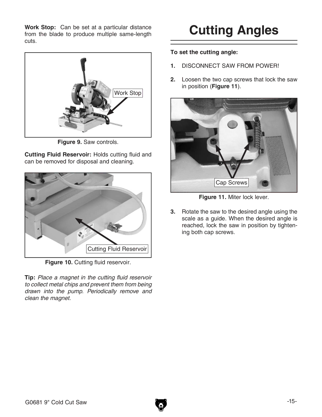 Grizzly G0681 owner manual Cutting Angles, To set the cutting angle 