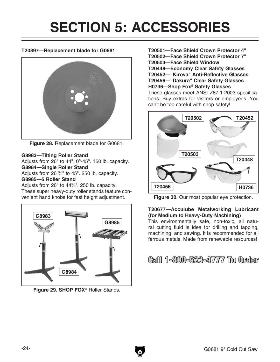 Grizzly G0681 owner manual Accessories 